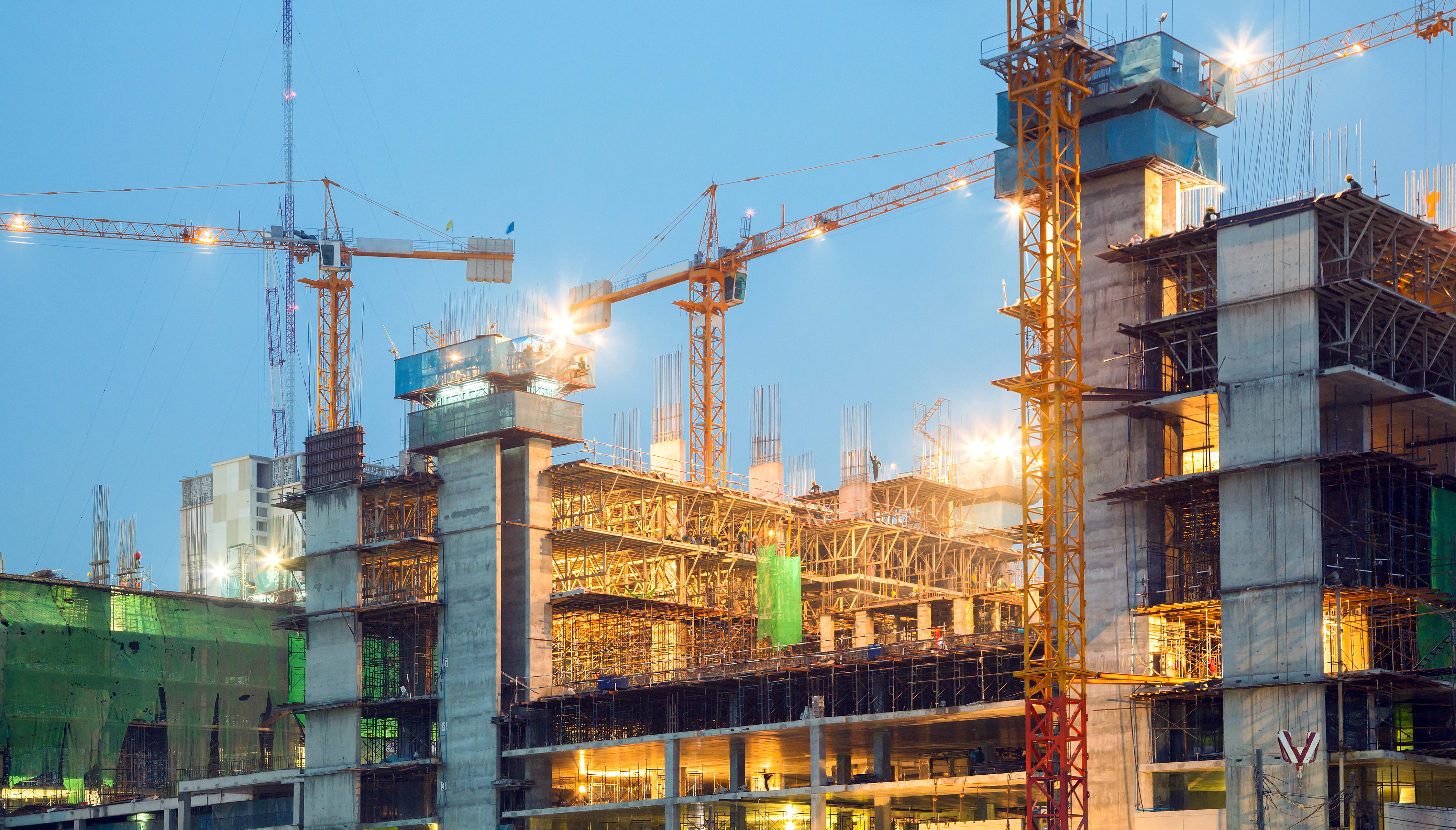Large-scale construction at dusk